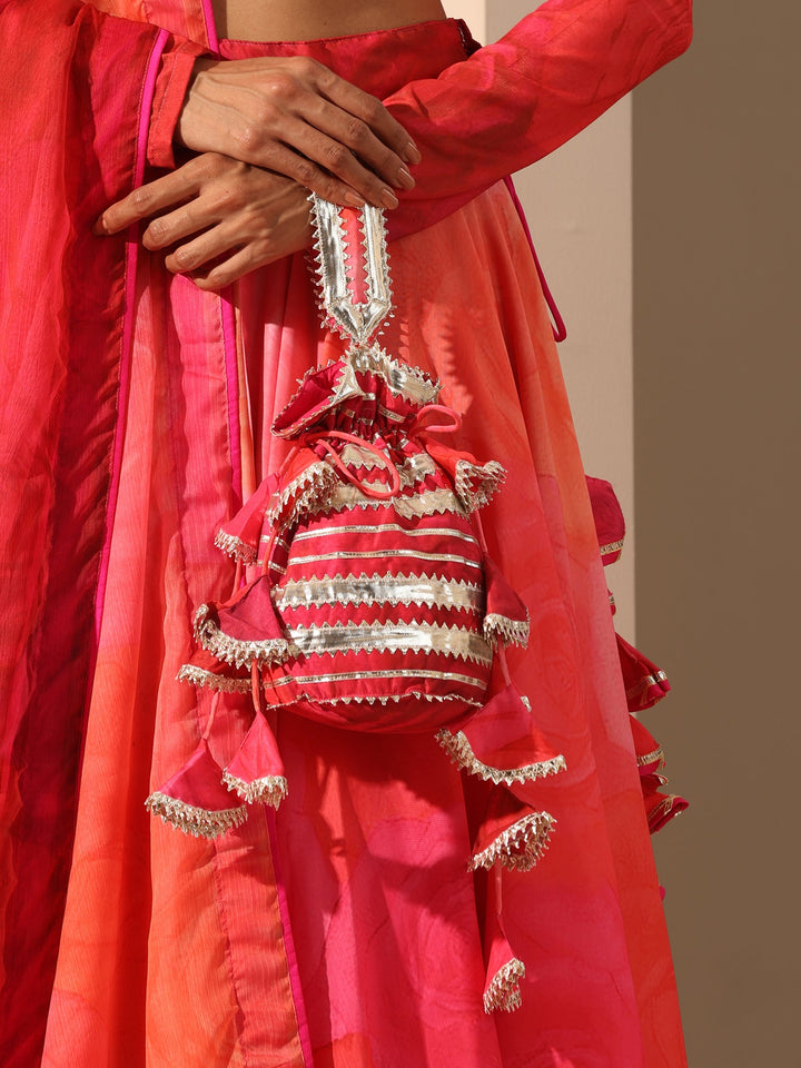 Orange & Pink Muslin Silk Lehenga Set | Elegant Chiffon Dupatta