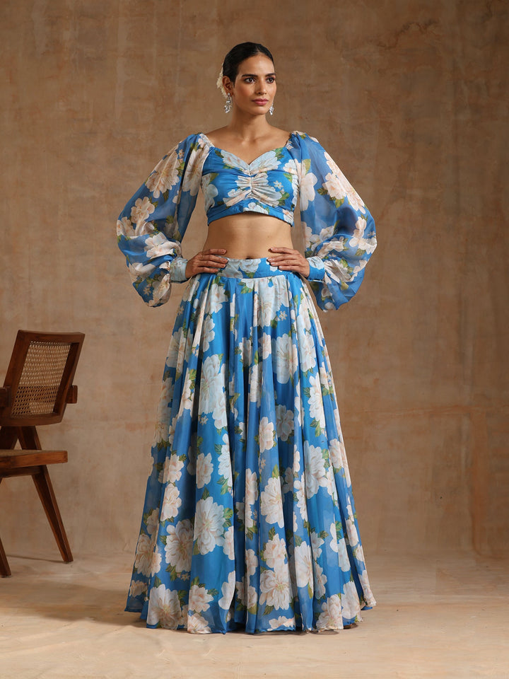 Gul Fiza Blue Lehenga Set | Organza Blouse & Dupatta Signature Design