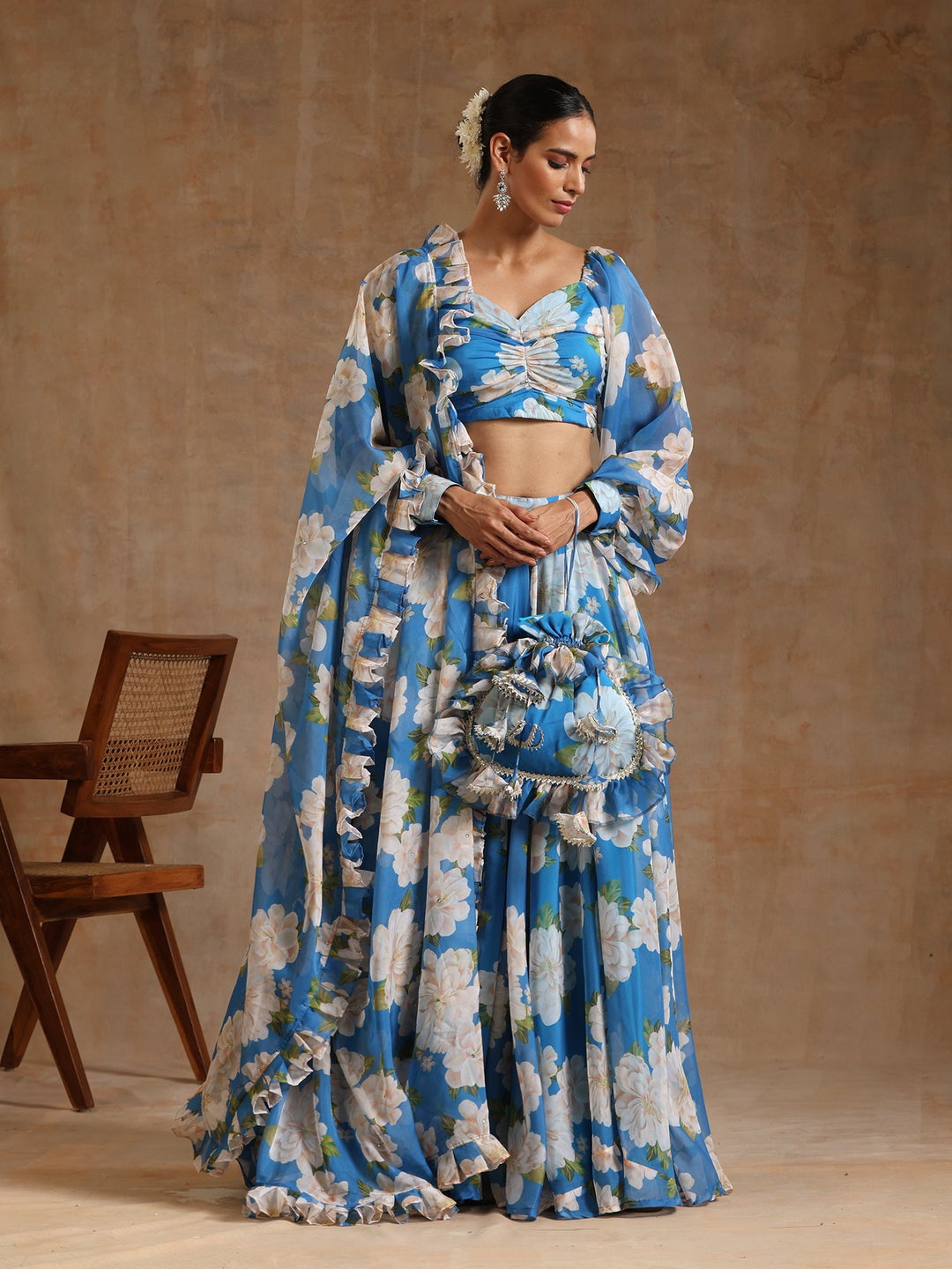 Gul Fiza Blue Lehenga Set | Organza Blouse & Dupatta Signature Design
