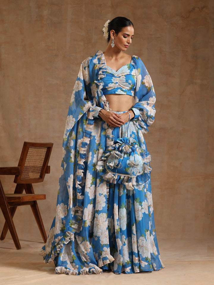 Gul Fiza Blue Lehenga Set | Organza Blouse & Dupatta Signature Design