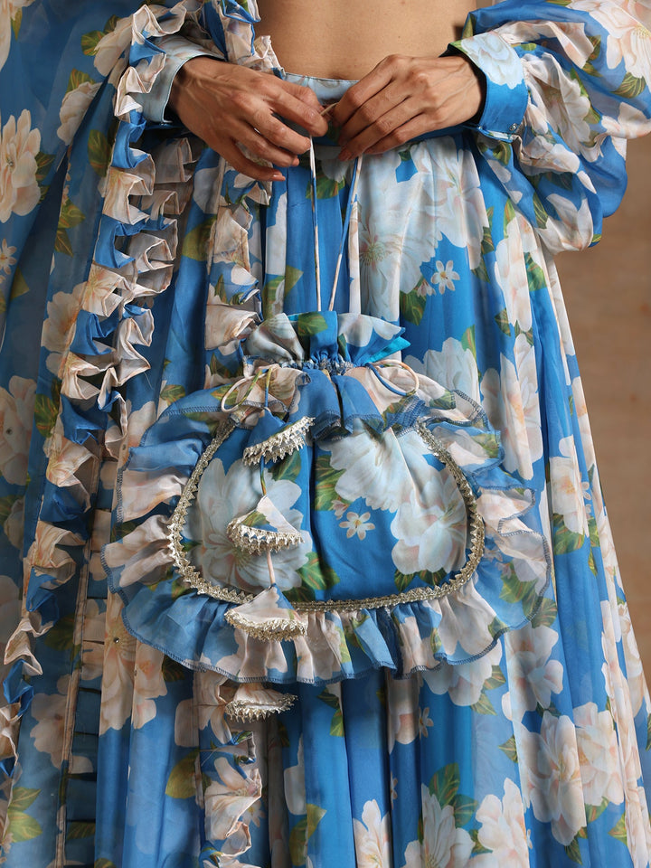 Gul Fiza Blue Lehenga Set | Organza Blouse & Dupatta Signature Design