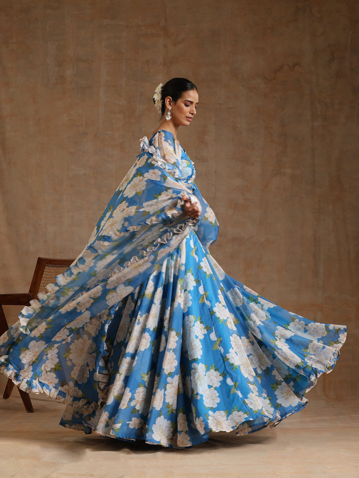 Gul Fiza Blue Lehenga Set | Organza Blouse & Dupatta Signature Design