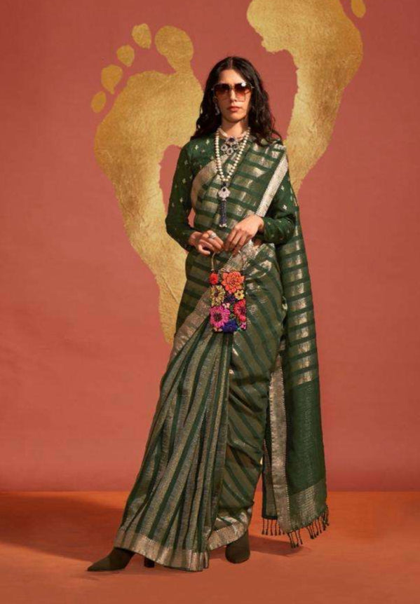Timeless Water Gold Zari Woven Saree | Traditional Indian Sari with Ethnic Border