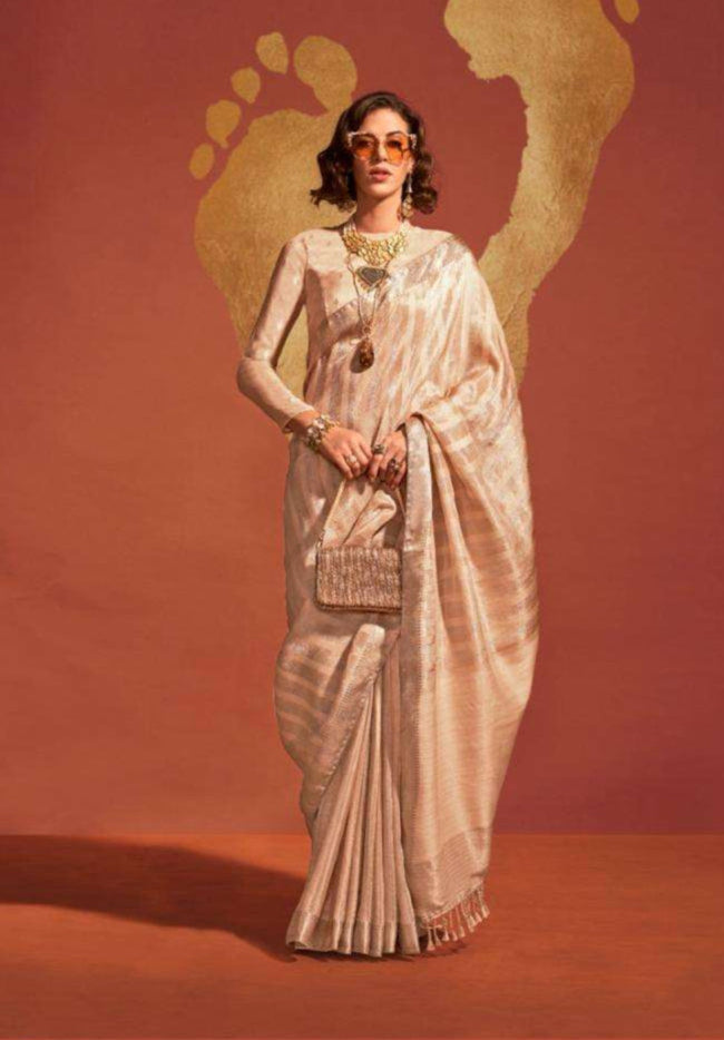Timeless Water Gold Zari Woven Saree | Traditional Indian Sari with Ethnic Border