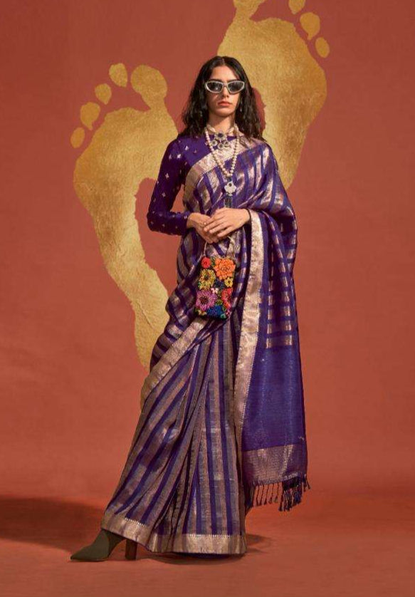 Timeless Water Gold Zari Woven Saree | Traditional Indian Sari with Ethnic Border