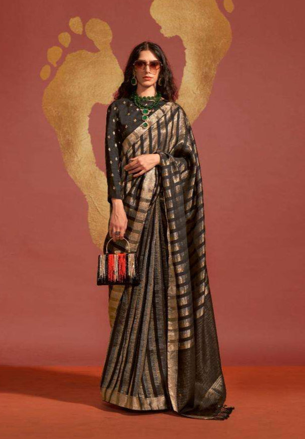 Timeless Water Gold Zari Woven Saree | Traditional Indian Sari with Ethnic Border