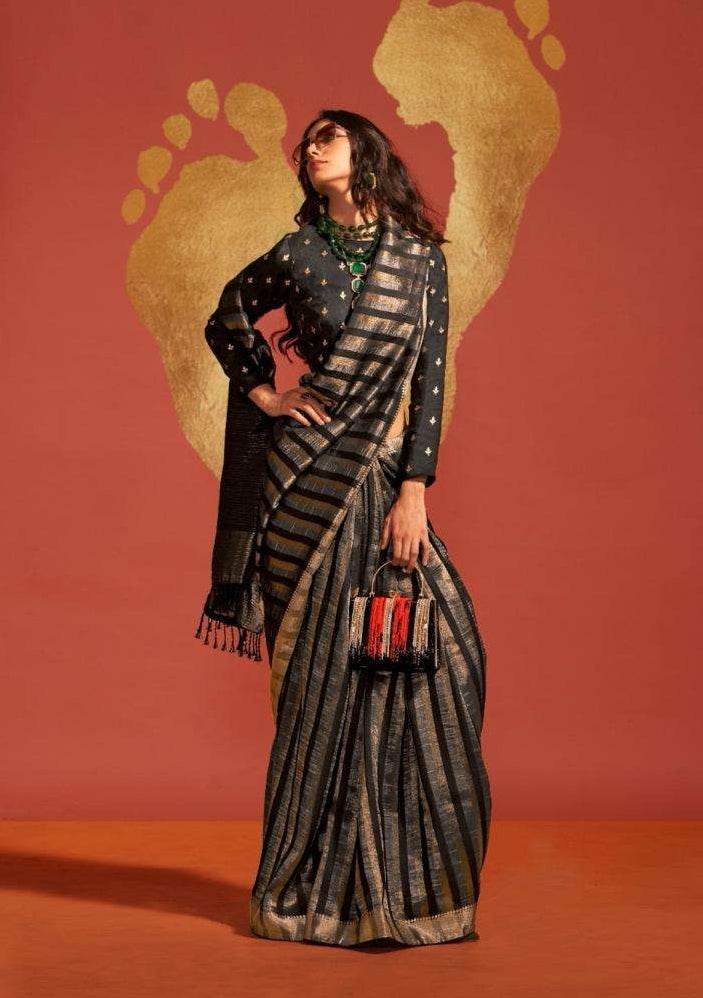 Timeless Water Gold Zari Woven Saree | Traditional Indian Sari with Ethnic Border