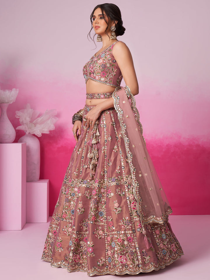 Captivating Rose Gold Sequins Silk Lehenga Choli – Engagement Wear