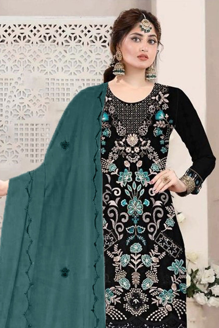 Georgette Back Work Salwar Kameez | Contrast Embroidery Dupatta