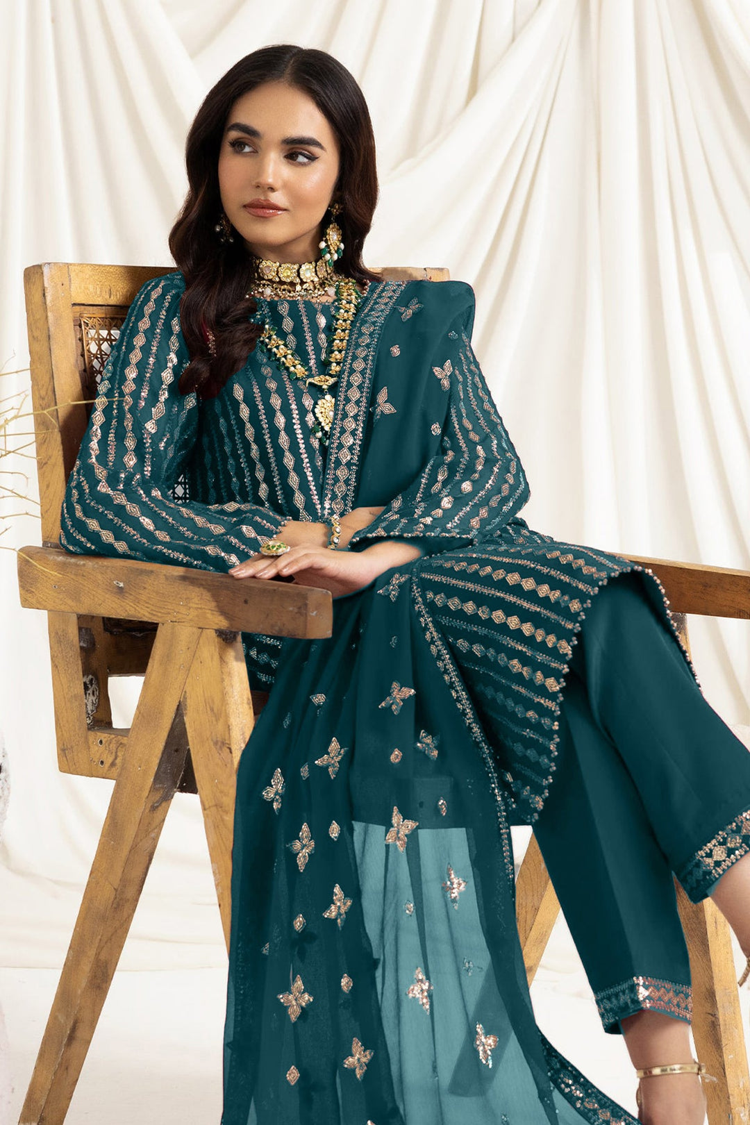 Stylish Teal Salwar Kameez | Moti Work & Embroidery Detailing