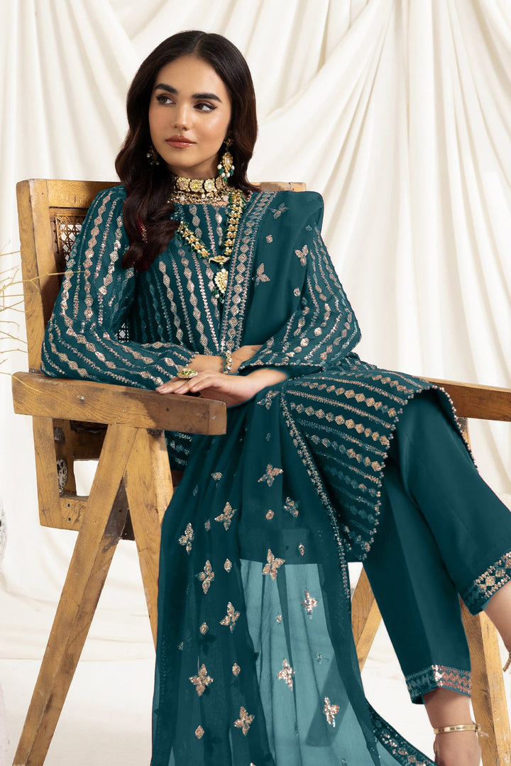 Stylish Teal Salwar Kameez | Moti Work & Embroidery Detailing