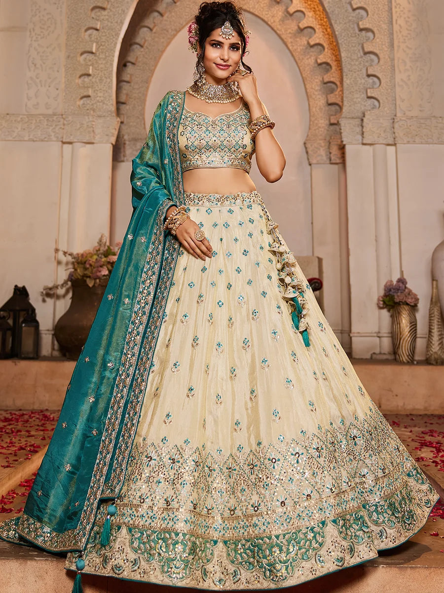 Rama tissue lehenga with beadwork