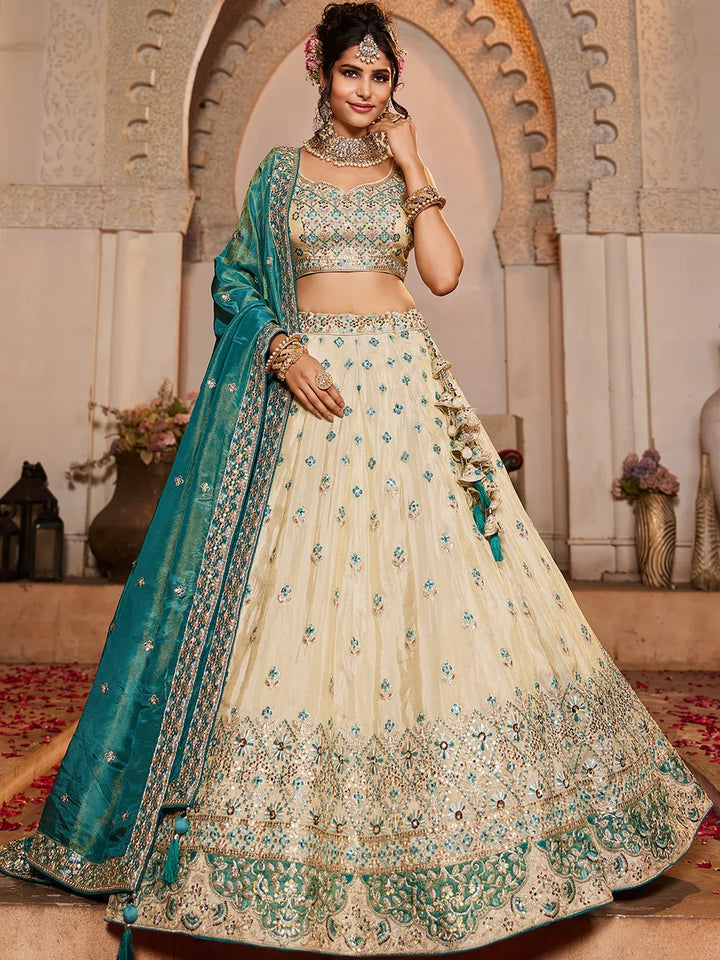 Rama tissue lehenga with beadwork