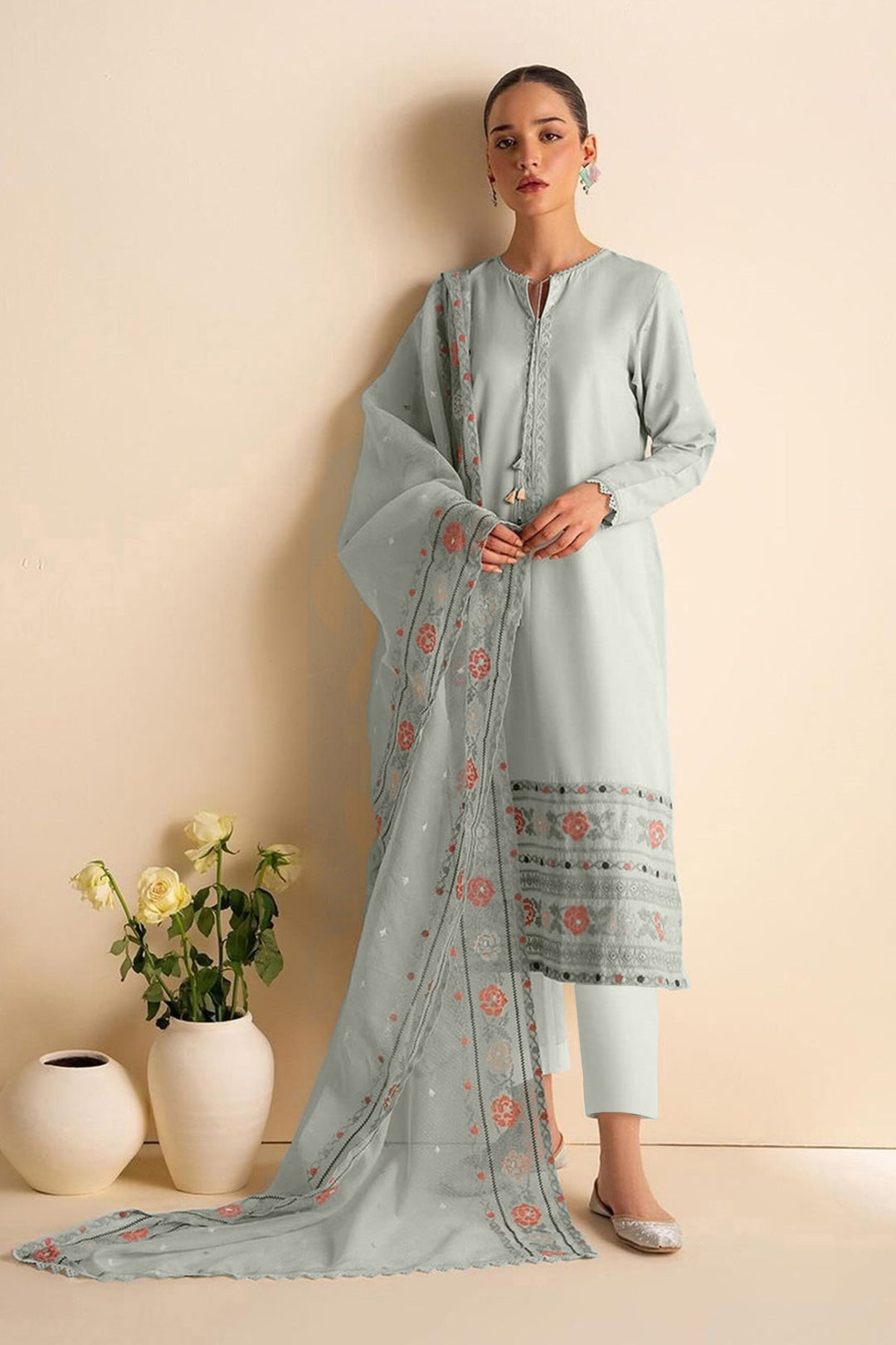Stylish Light Mint Green Organza Kameez & Salwar | Featuring a Gorgeous Dupatta