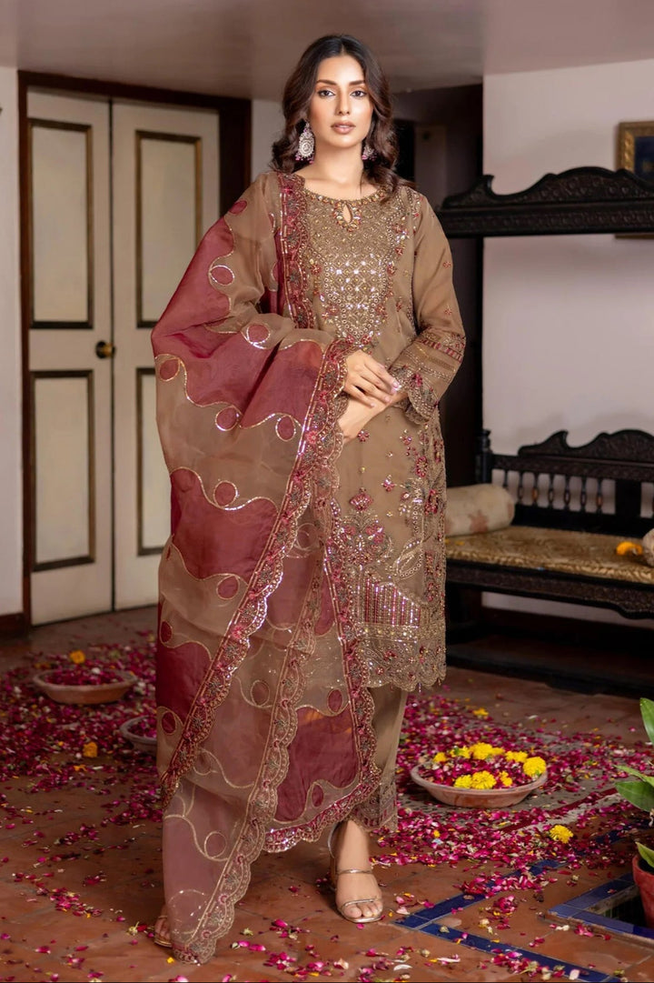 Chic Coffee Brown Organza Suit | Sophisticated Ethnic Wear for Women
