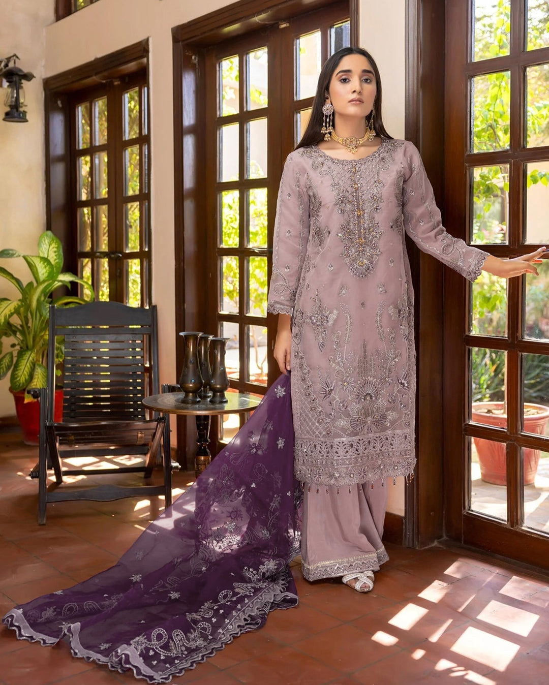 Stylish Light Purple Organza Ensemble | Perfect for Festive & Wedding Wear