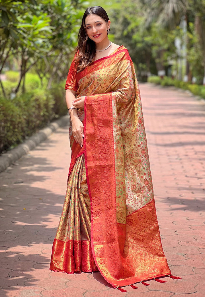 Red Beautiful Woven Silk Saree – Ideal Wedding & Party Wear
