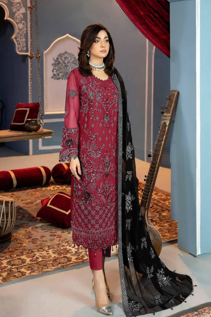 Rani Red Salwar Suit | Faux Georgette with Ethnic Mirror Work Design