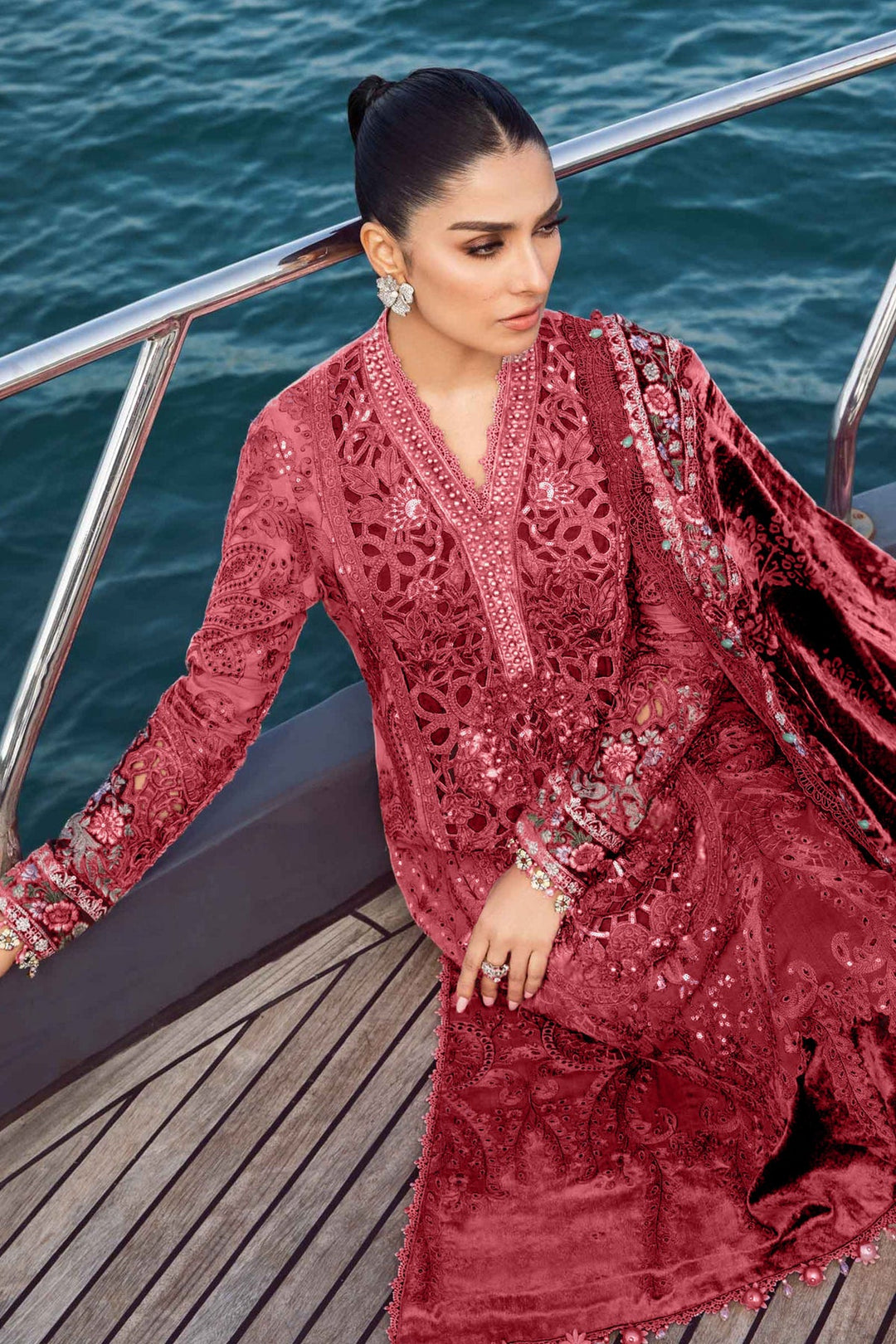 Ethnic Red Salwar Suit | Embroidery Work & Rayon Bottom Luxury Wear
