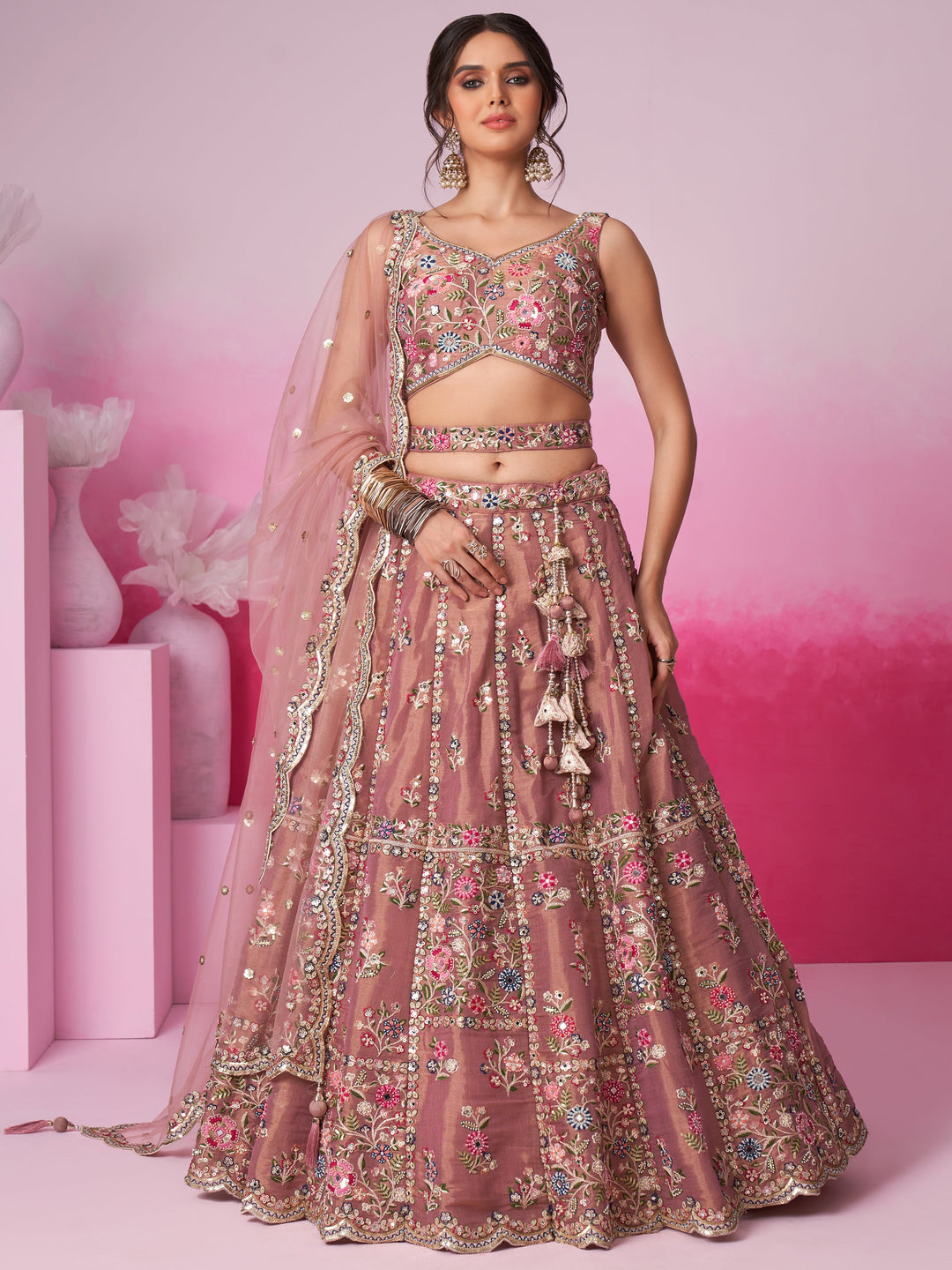 Rose gold sequins silk lehenga choli