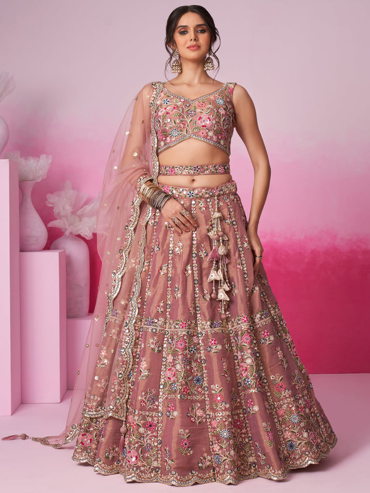 Rose gold sequins silk lehenga choli
