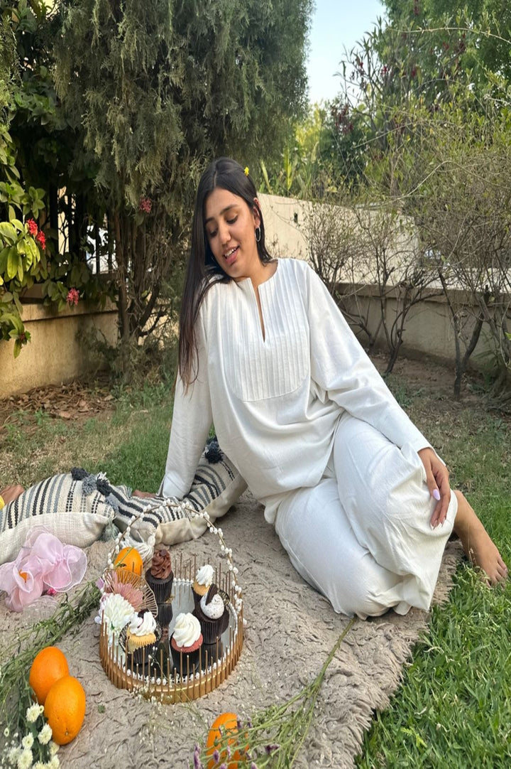 White Nebula Co-Ord Set | Elegant Handloom Cotton Set for Modern Style