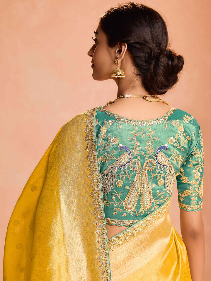 Ravishing Yellow Zari Weaving Silk Haldi Wear Saree With Blouse