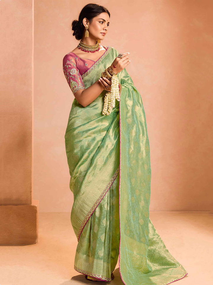 Winning Green Zari Weaving Silk Function Wear Saree With Blouse