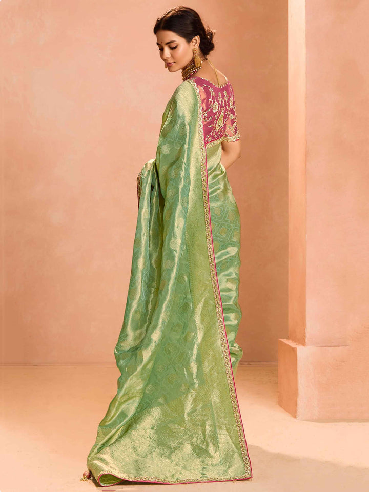 Winning Green Zari Weaving Silk Function Wear Saree With Blouse