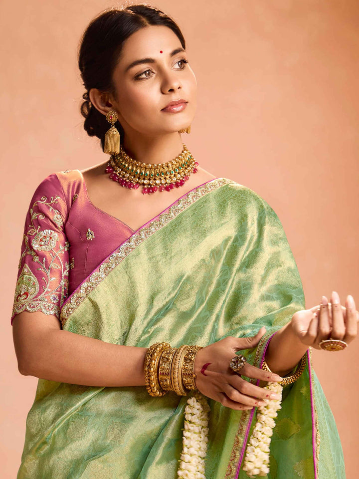 Winning Green Zari Weaving Silk Function Wear Saree With Blouse