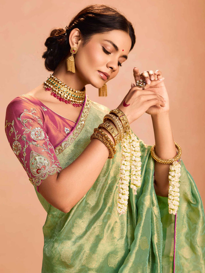 Winning Green Zari Weaving Silk Function Wear Saree With Blouse