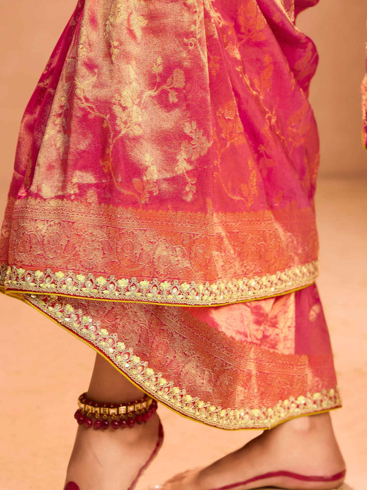 Incredible Red Zari Weaving Silk Wedding Wear Saree With Blouse