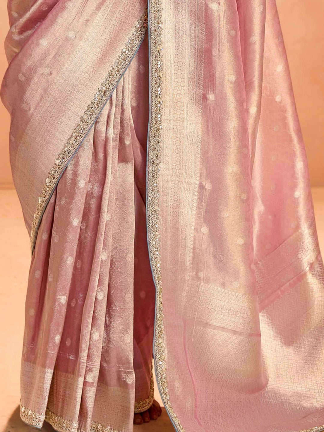 Enjoyable Pink Zari Weaving Silk Wedding Wear Saree With Blouse