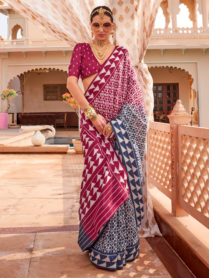Attractive Wine Digital Printed Silk Traditional Saree With Blouse