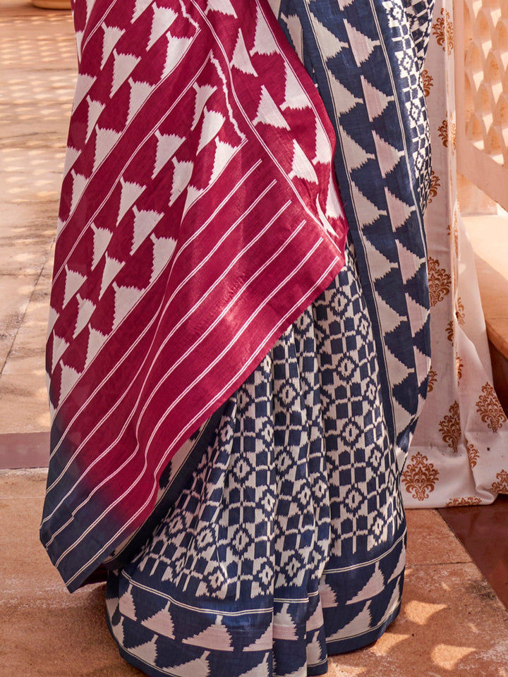Attractive Wine Digital Printed Silk Traditional Saree With Blouse