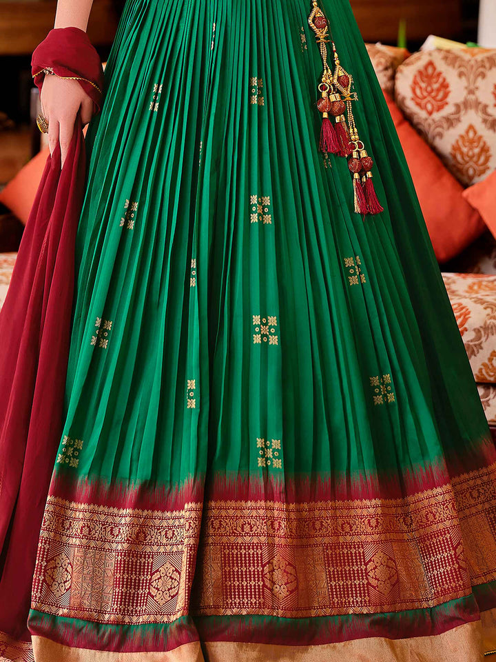 Surprising Green Zari Weaving Silk Wedding Lehenga Choli With Dupatta