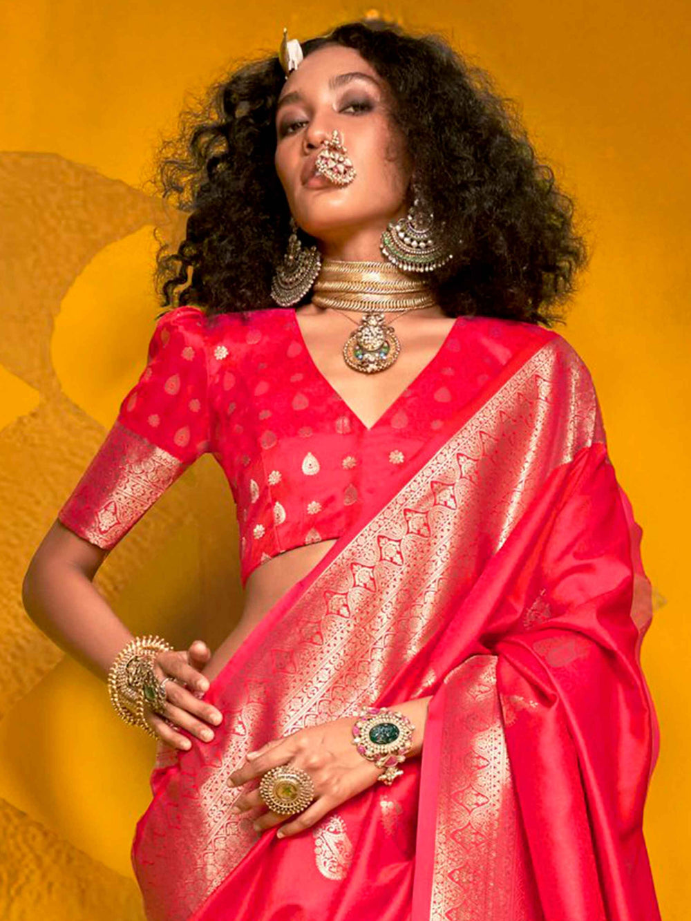 Marvelous Pink Zari Weaving Silk Event Wear Saree With Blouse