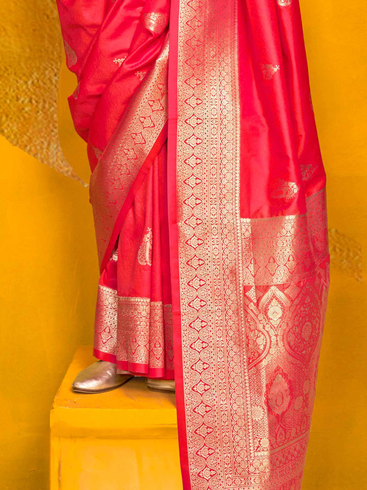 Marvelous Pink Zari Weaving Silk Event Wear Saree With Blouse
