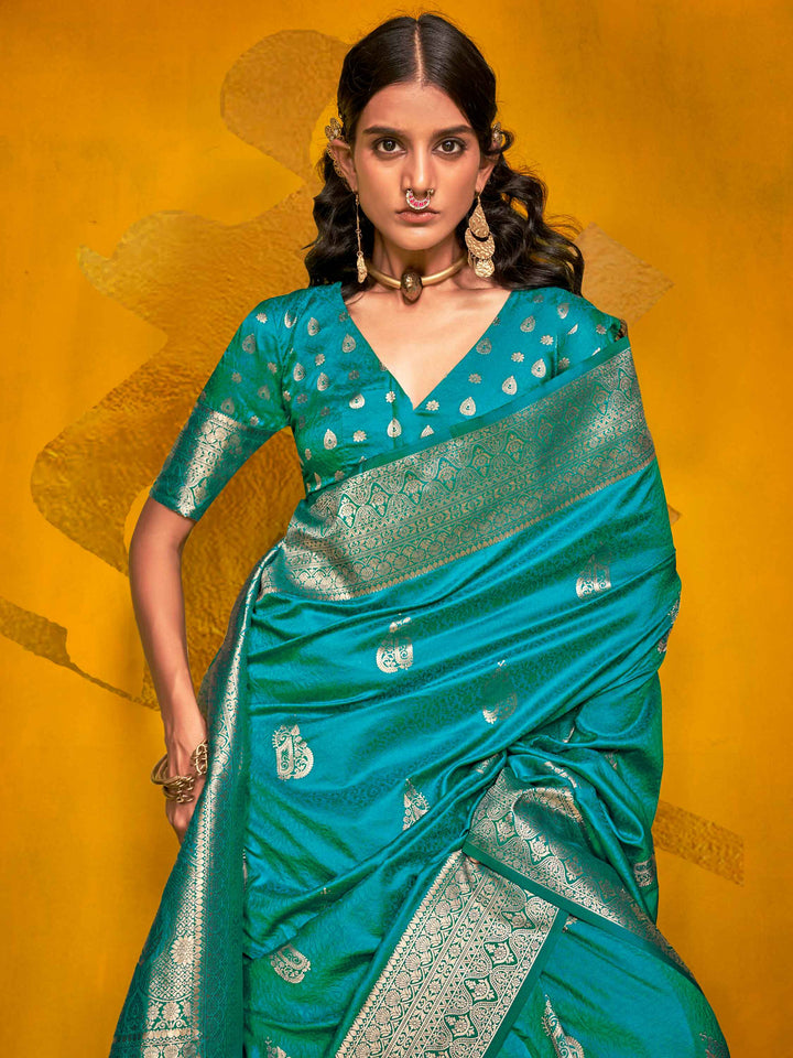 Glamorous Rama Zari Weaving | Silk Traditional Saree with Blouse Exclusive