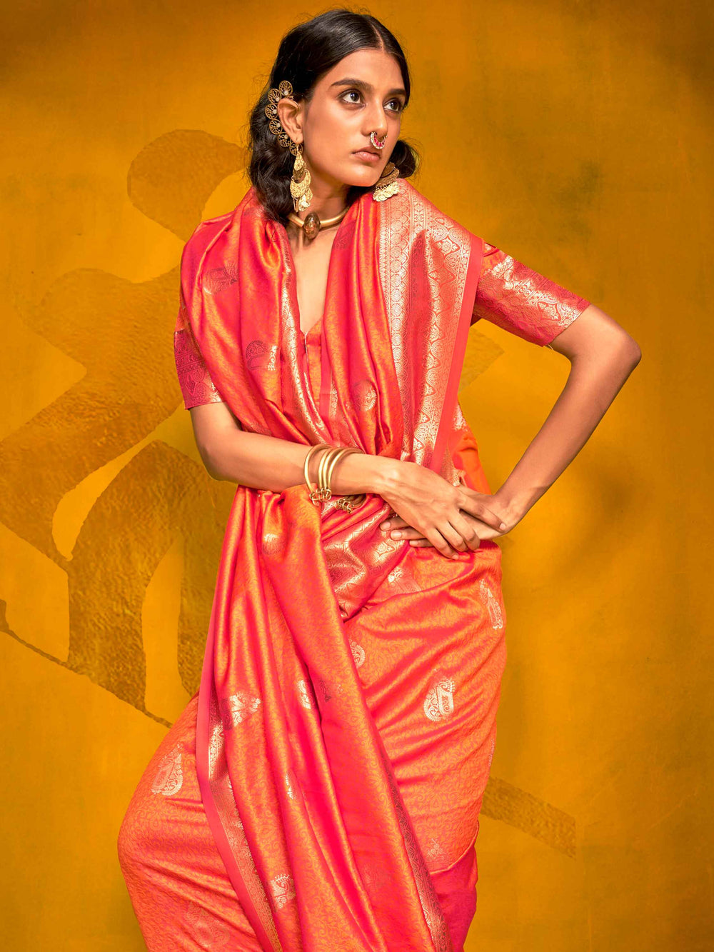Incredible Orange Zari Weaving Silk Festival Wear Saree With Blouse