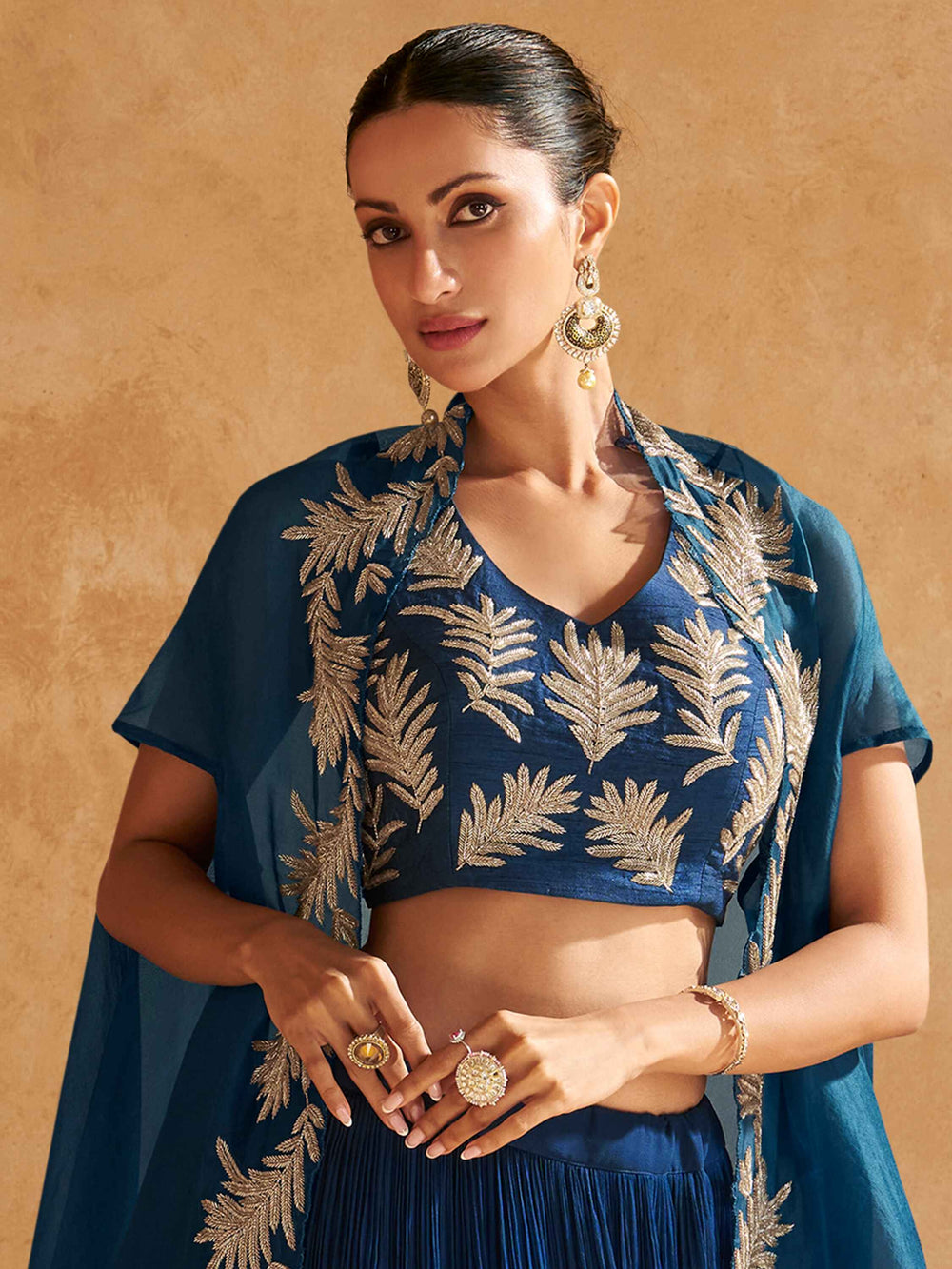 Ravishing Blue Chinon Engagement Wear Lehenga Choli With Jacket