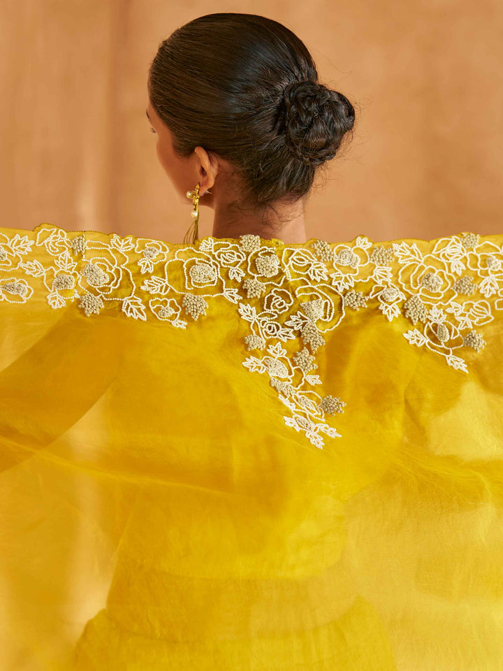 Stunning Yellow Hand Work Chinon Haldi Wear Lehenga Choli With Jacket
