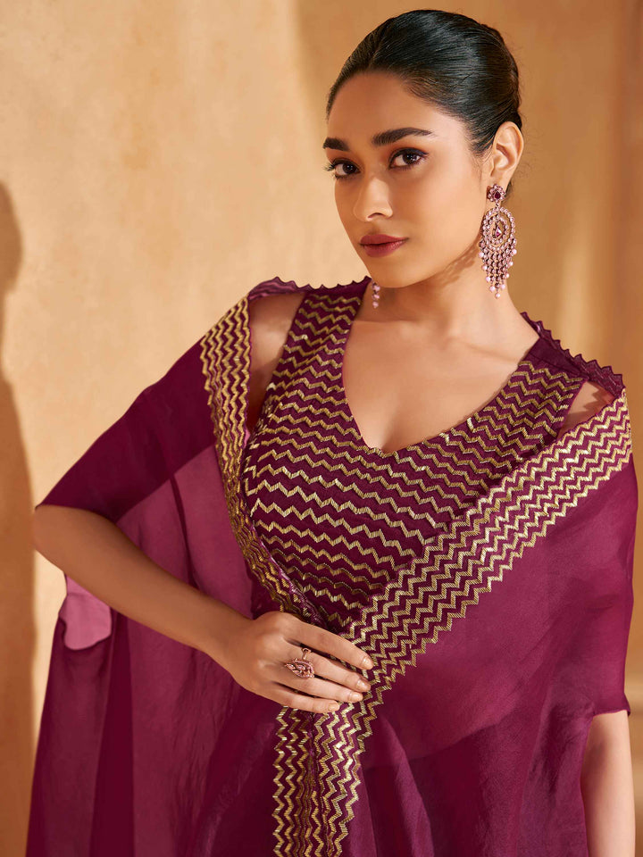 Adorable Wine Chinon Party Wear Lehenga Choli With Jacket
