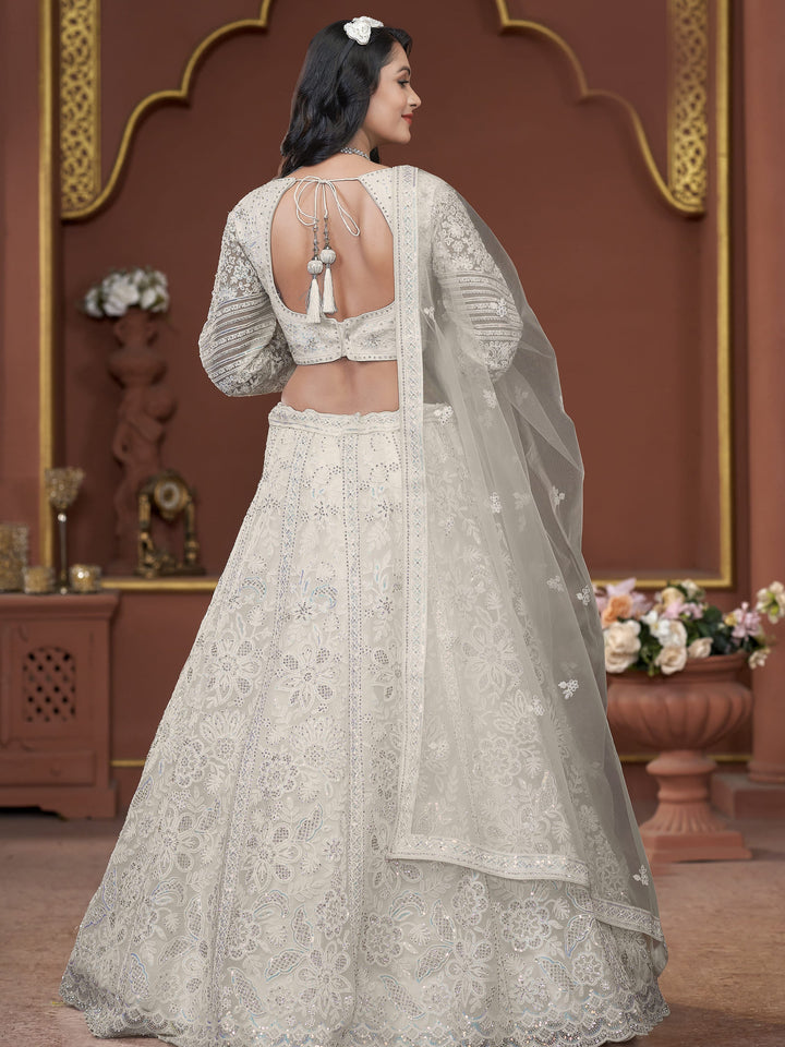 Adorable Off-White Sequins Net Engagement Wear Lehenga Choli