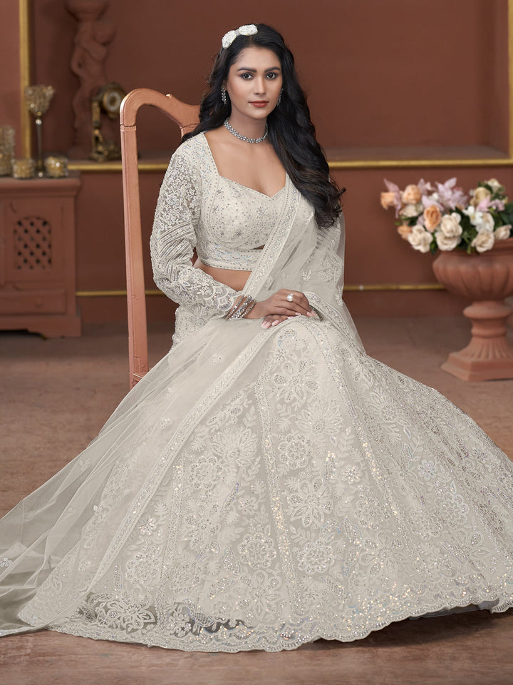 Adorable Off-White Sequins Net Engagement Wear Lehenga Choli