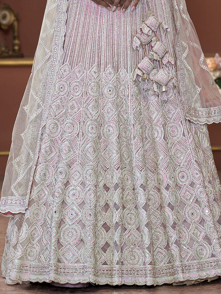 Incredible Pink Jarkan Work Net Engagement Wear Lehenga Choli