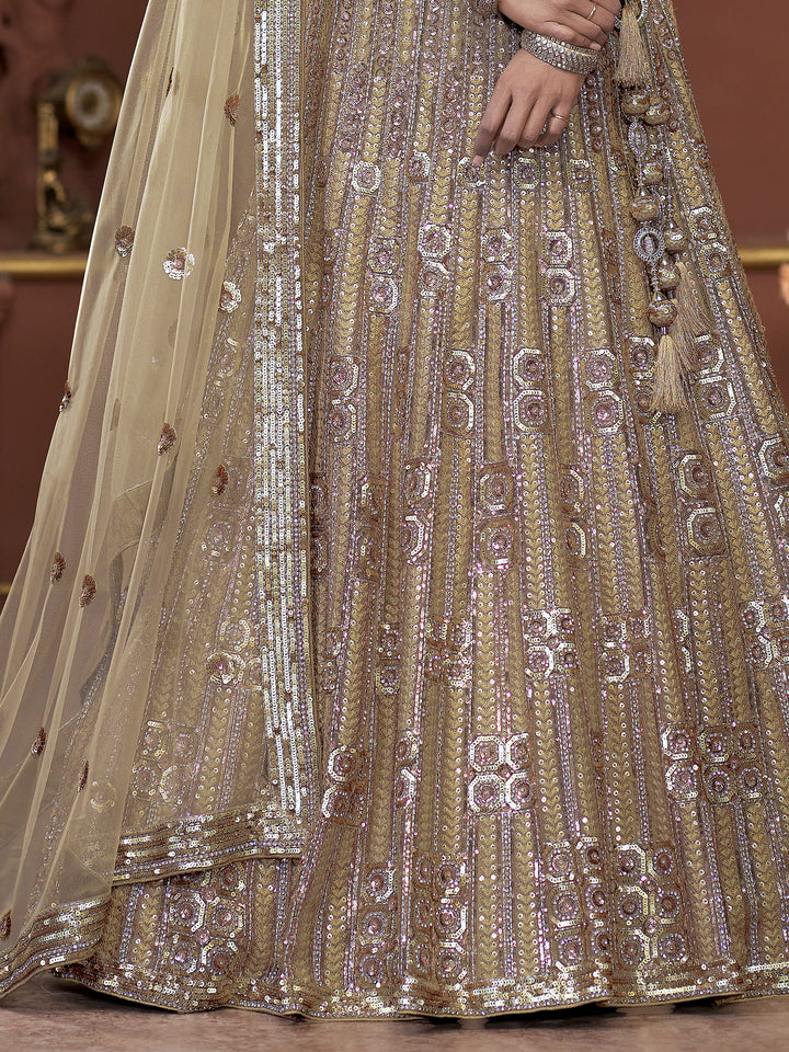 Amazing Golden Jarkan Work Net | Wedding Lehenga Choli With Dupatta Trendy