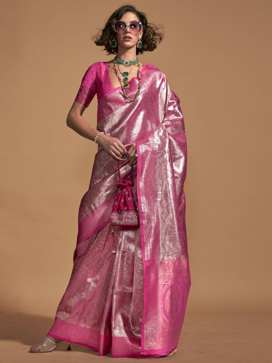 Pink silk saree crafted for elegance and style.