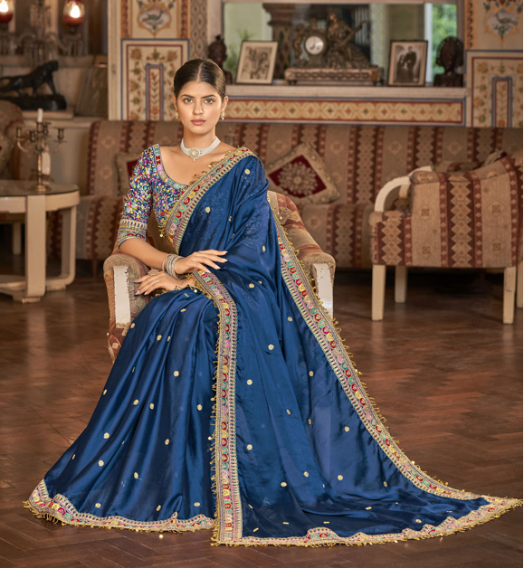 Art-Silk Heavy-Zari Embroidered Saree with Organza Blouse | Wedding Festive Wear