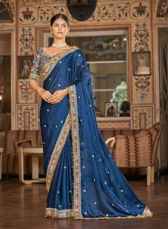 Art-Silk Heavy-Zari Embroidered Saree with Organza Blouse | Wedding Festive Wear